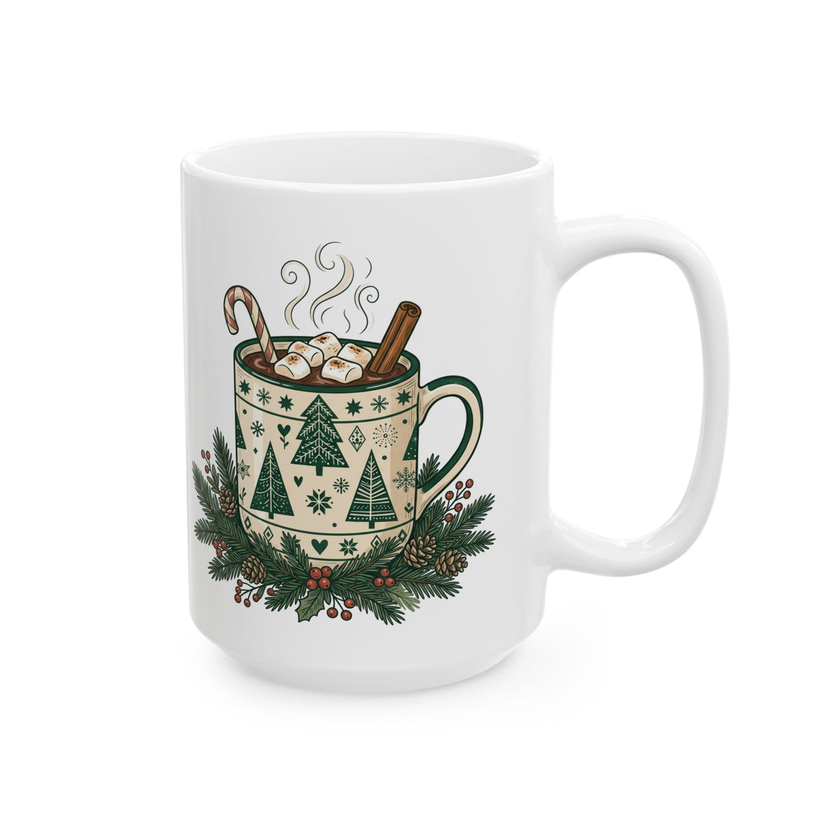 The Nordic Hygge Ceramic Mug | 15 oz Minimalist Pine Tree Holiday Mug