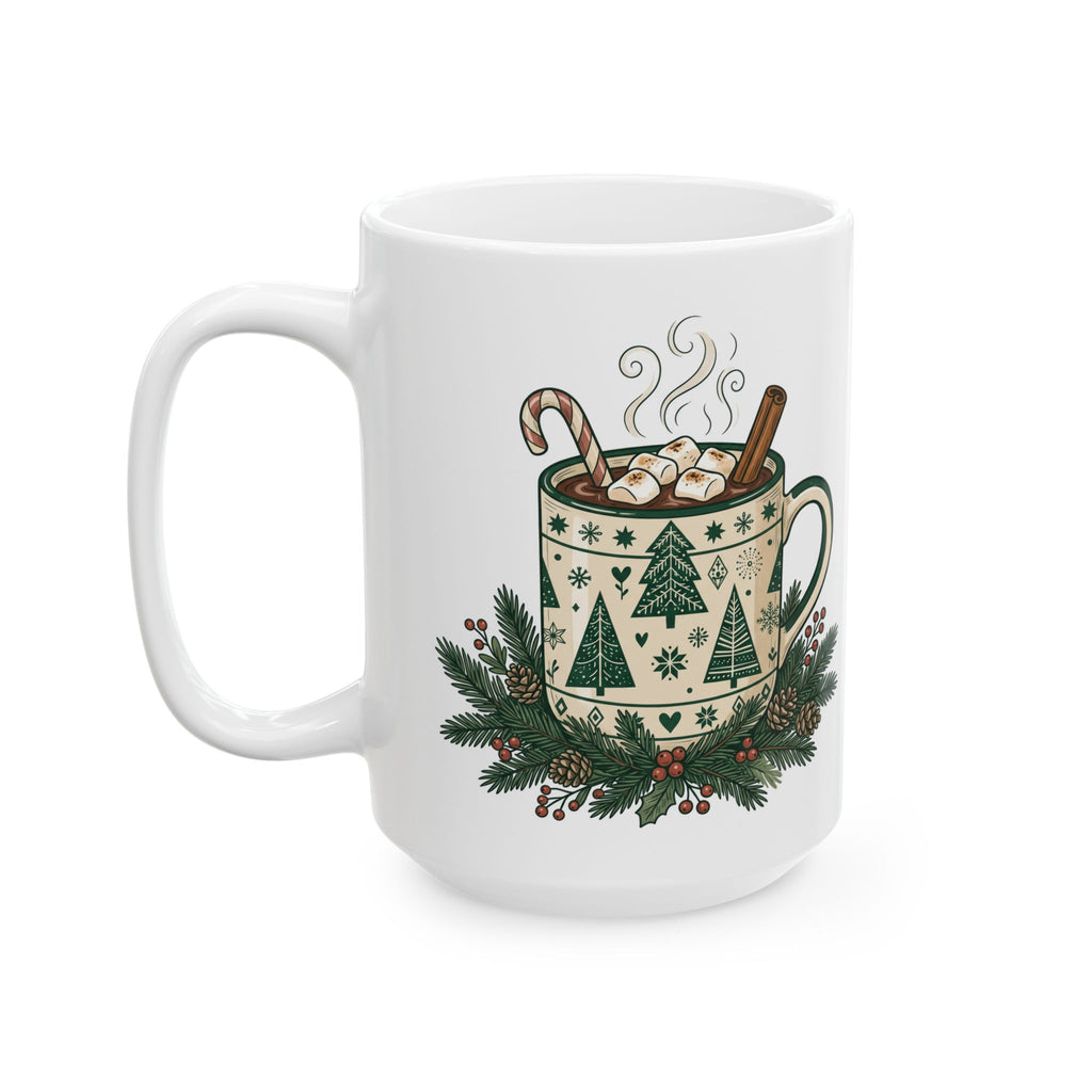 The Nordic Hygge Ceramic Mug | 15 oz Minimalist Pine Tree Holiday Mug
