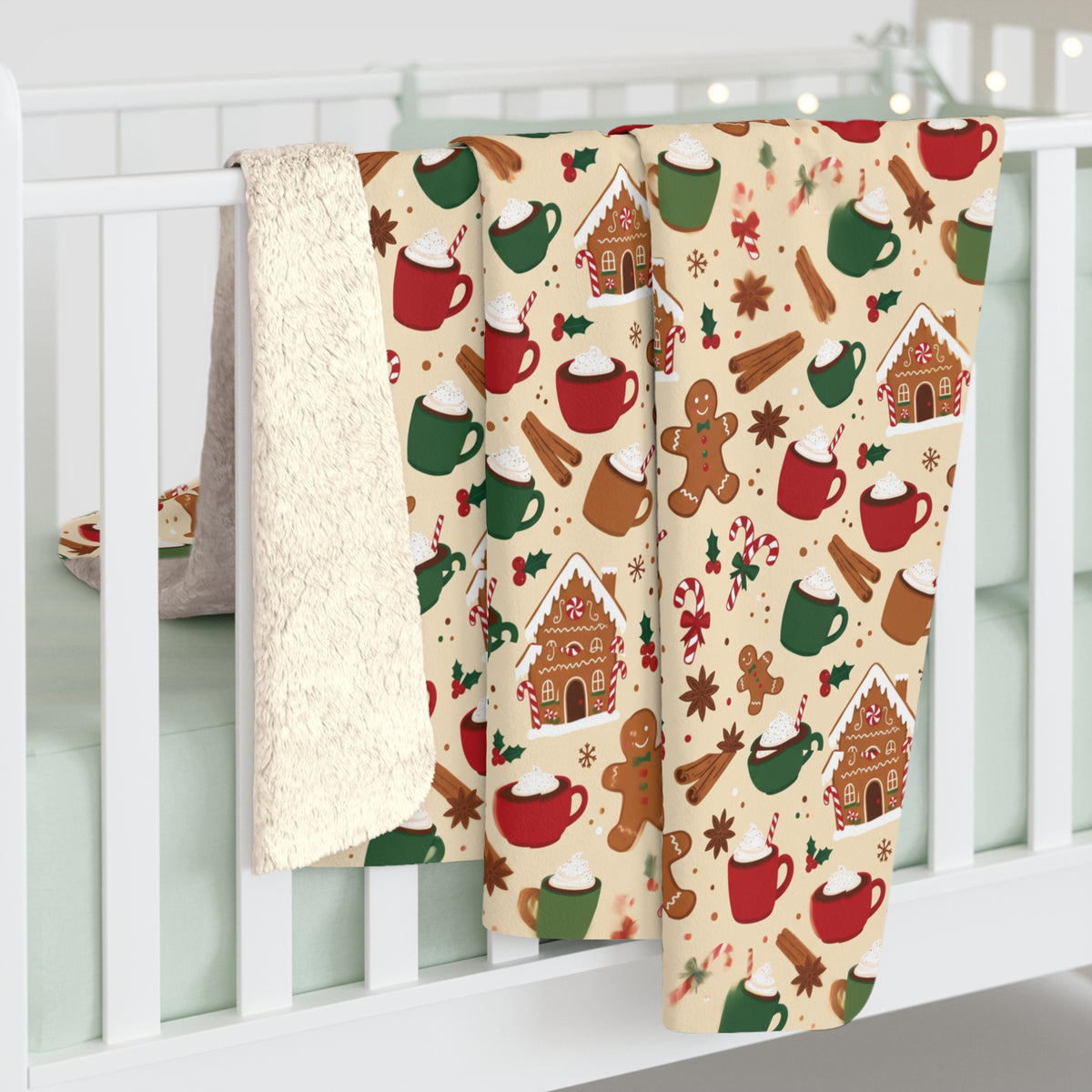 North Pole Gingerbread Christmas Sherpa Blanket | Fleece Throw