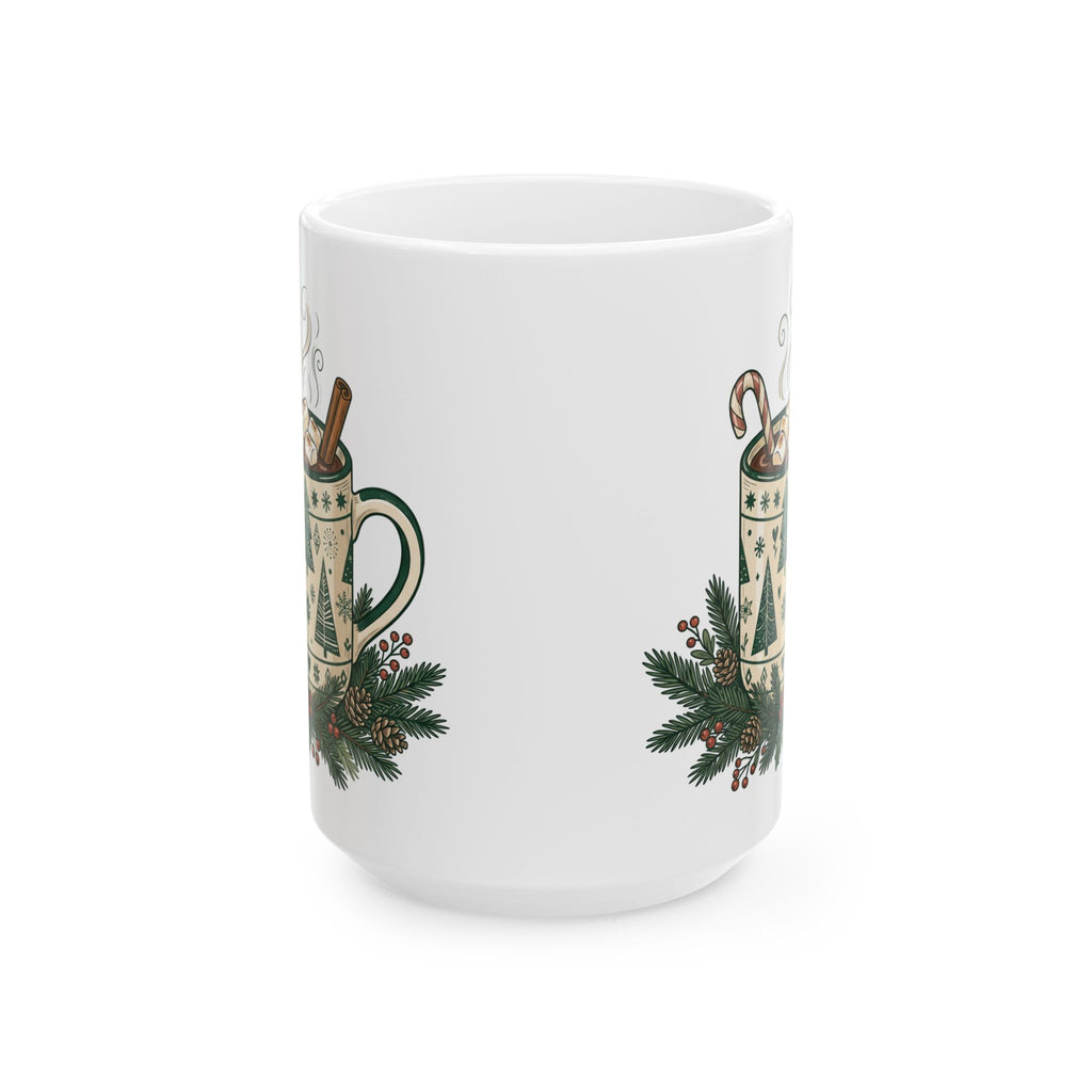 The Nordic Hygge Ceramic Mug | 15 oz Minimalist Pine Tree Holiday Mug