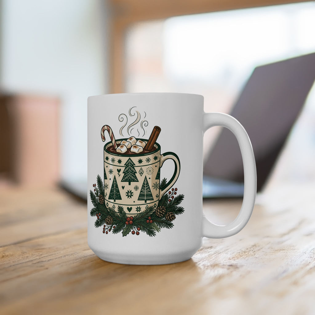 The Nordic Hygge Ceramic Mug | 15 oz Minimalist Pine Tree Holiday Mug