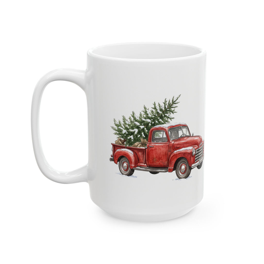 Vintage Red Truck Christmas Mug, 15 oz Ceramic