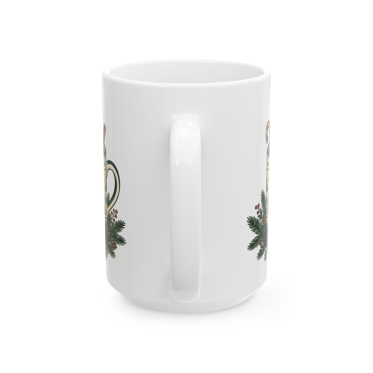 The Nordic Hygge Ceramic Mug | 15 oz Minimalist Pine Tree Holiday Mug