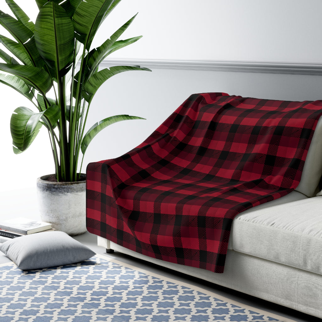 Rustic Cabin Buffalo Plaid Sherpa Blanket | Red & Black Fleece Throw