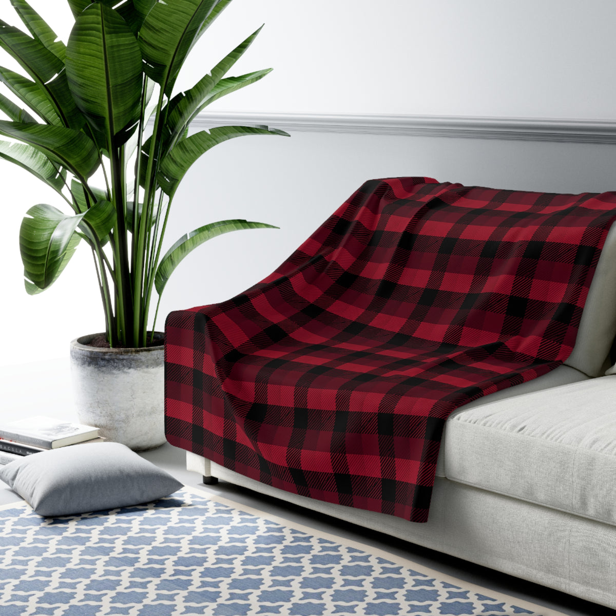 Rustic Cabin Buffalo Plaid Sherpa Blanket | Red & Black Fleece Throw