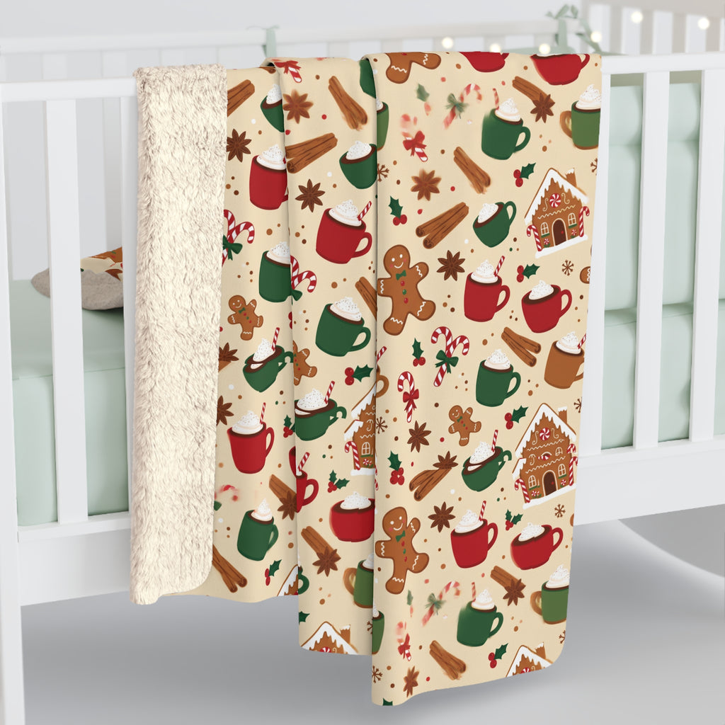 North Pole Gingerbread Christmas Sherpa Blanket | Fleece Throw