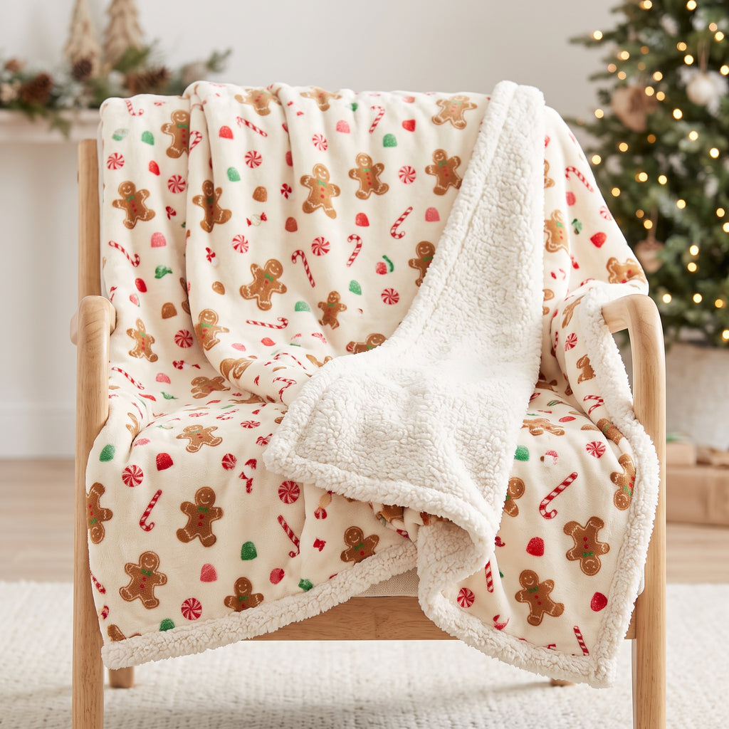 North Pole Bakery Christmas Gift Set | Gingerbread Blanket & 2 Mugs