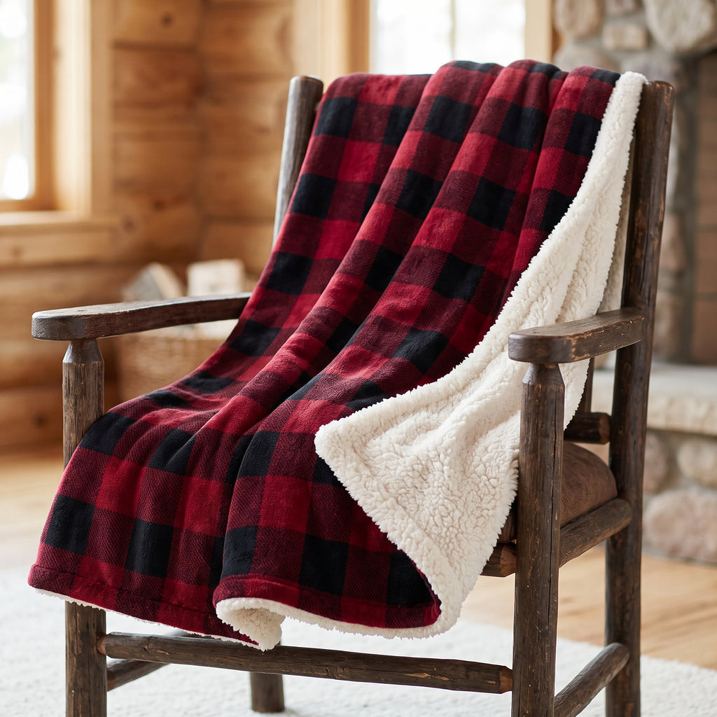 Rustic Cabin Christmas Gift Set | Buffalo Plaid Blanket & 2 Mugs